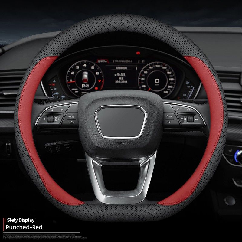 Wheel Cover Non-Slip Sweat-Absorbent Ultra-Thin Men's Steering Wheel D-Type Handle Cover Breathable Four Seasons Universal Genuine Leather Women's