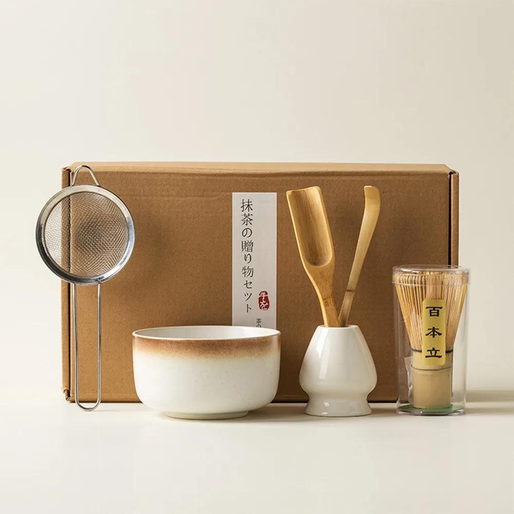 6Pcs 4Pcs Tea Whisk Brush Set Bamboo Matcha Whisk Scoop and Holder Matcha Bowl with Strainer Japanese Matcha Ceremony Accessory