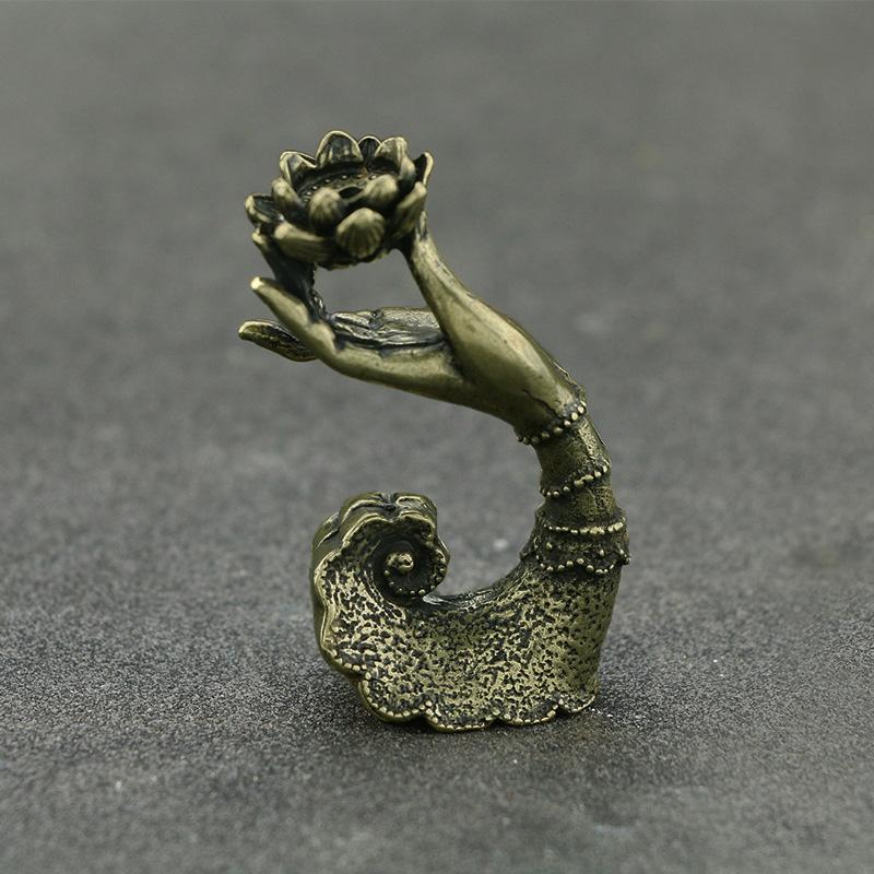 Vintage Buddha Hand Lotus Räuchergefäß Sandelholz Räucherkegel Halter Messing Rückfluss Räucherkegel Halter Ornamente Büro Schreibtisch Heimdekoration