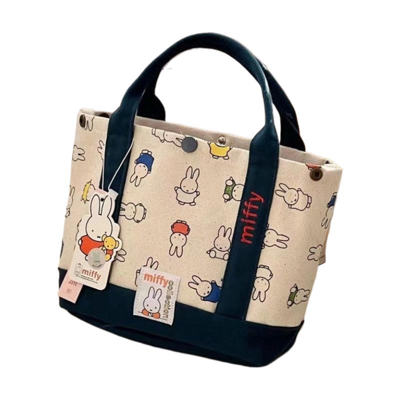 Year of the Rabbit Cute Canvas Tote Bag - Women's Office Lunch Handbag with Rabbit Embroidery