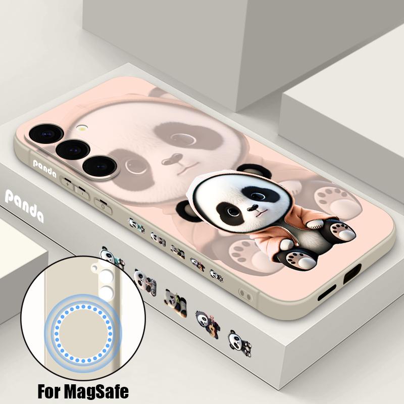 

Orange Coat Panda Pattern Case For Samsung Galaxy S25 Ultra S24 S23 S22 Plus S21 S25 FE Magnetic For Magsafe Soft Silicone Cover Samsung S26 Ultra