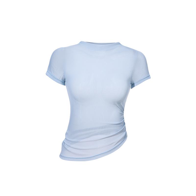 

Женская футболка для йоги с сеткой и высоким воротом - Сексуальная, дышащая, с коротким рукавом, облегающего кроя Medium