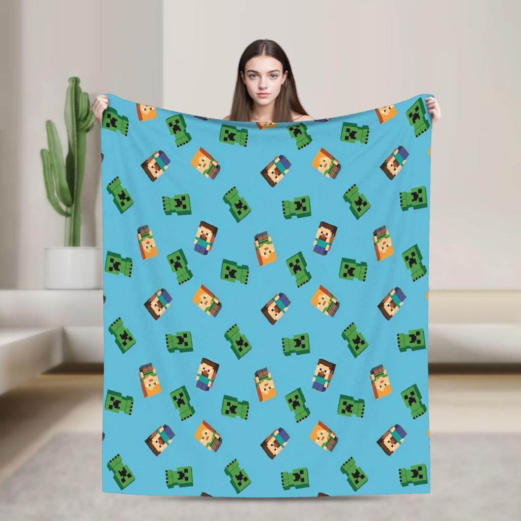 Knitted Blankets My M-Miners Flannel Lightweight Thin Throw Blanket Creepin It Real Pixel Game Crafts for Bedroom Sofa Bedspread