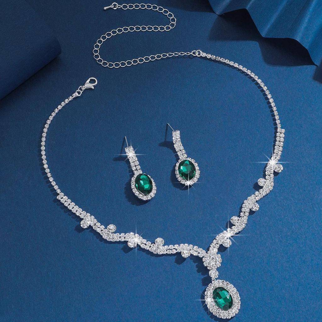 Tropfenförmige Quasten Strass Halskette & Ohrringe Set - Elegante europäische und amerikanische leichte Luxus Schlüsselbeinkette für Damen