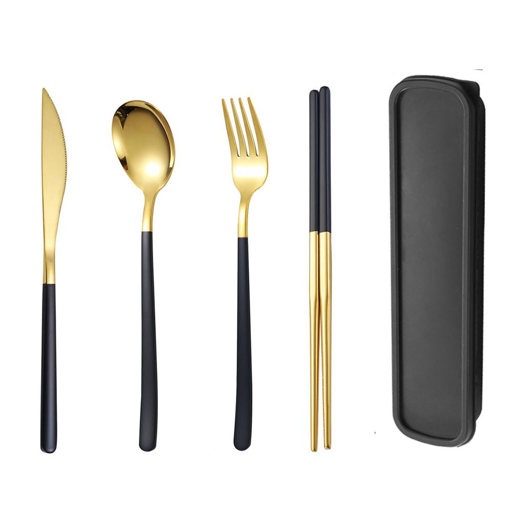 4pc Stainless steel tableware knife and fork spoon chopsticks tableware suit students go to school the portable suit