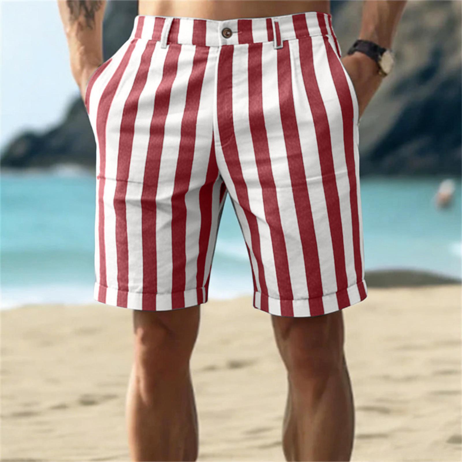 New men s summer striped printed shorts loose fashion casual five-point pants S красный