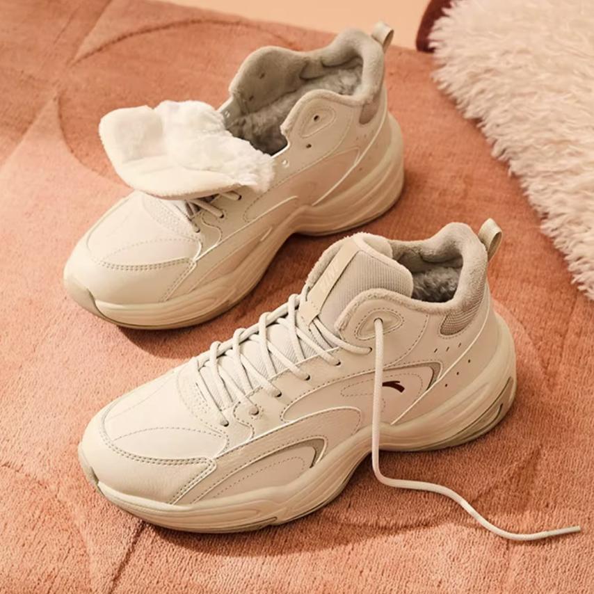New Anta Through Slip-Resistant Warm Low-Top Casual Shoes Women's Beige 122448957-3
