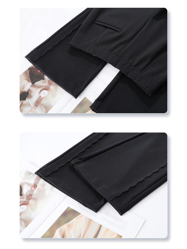 Women's Black Flared Pants - High-End Casual Draping for Spring 2025