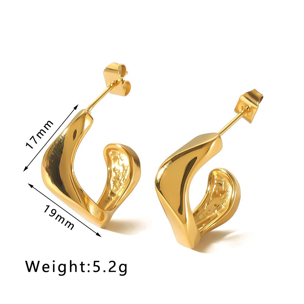 Gold Color Stainless Steel Earrings For Women Spring Curved Half Hoop Pierce Drop Stud