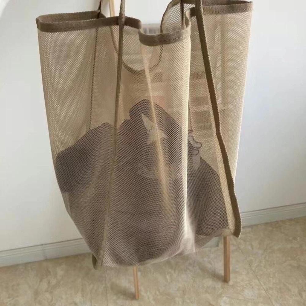 Portable INS Style Mesh Shoulder Bag Transparent Lightweight Mesh Tote Bag Versatile Large Capacity Portable Shopping Bag