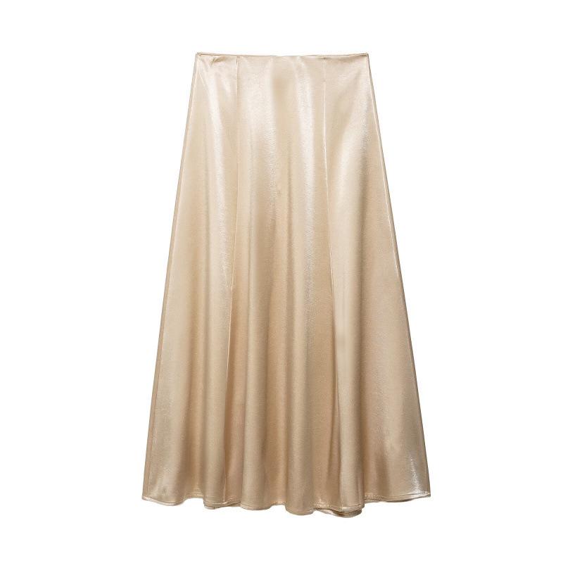 

2026 Spring European & American Stand Collar Cape Top with Satin High-Waisted A-Line Skirt S