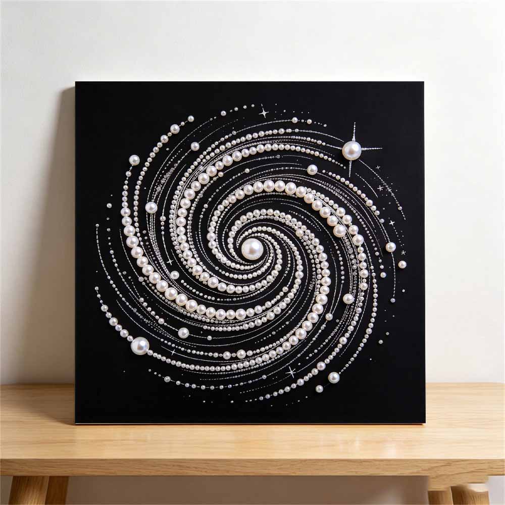 Galaxy Spiral Pearl Art Kit with Frame 3D Shiny Bead Canvas for Wall Decor Relaxing Craft Projects Living Room Artistic Decoration