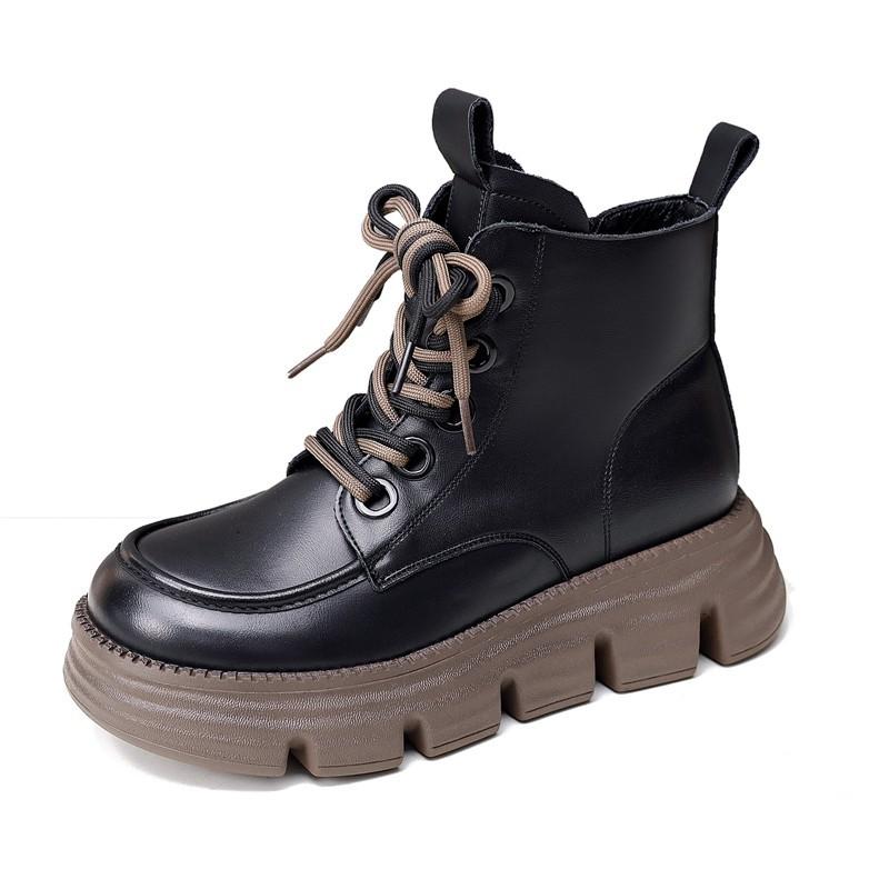 Leder Plateau Martin Stiefel Damen Winter neu hoch Samt schwarz gebratene Street Fashion kurze Stiefel