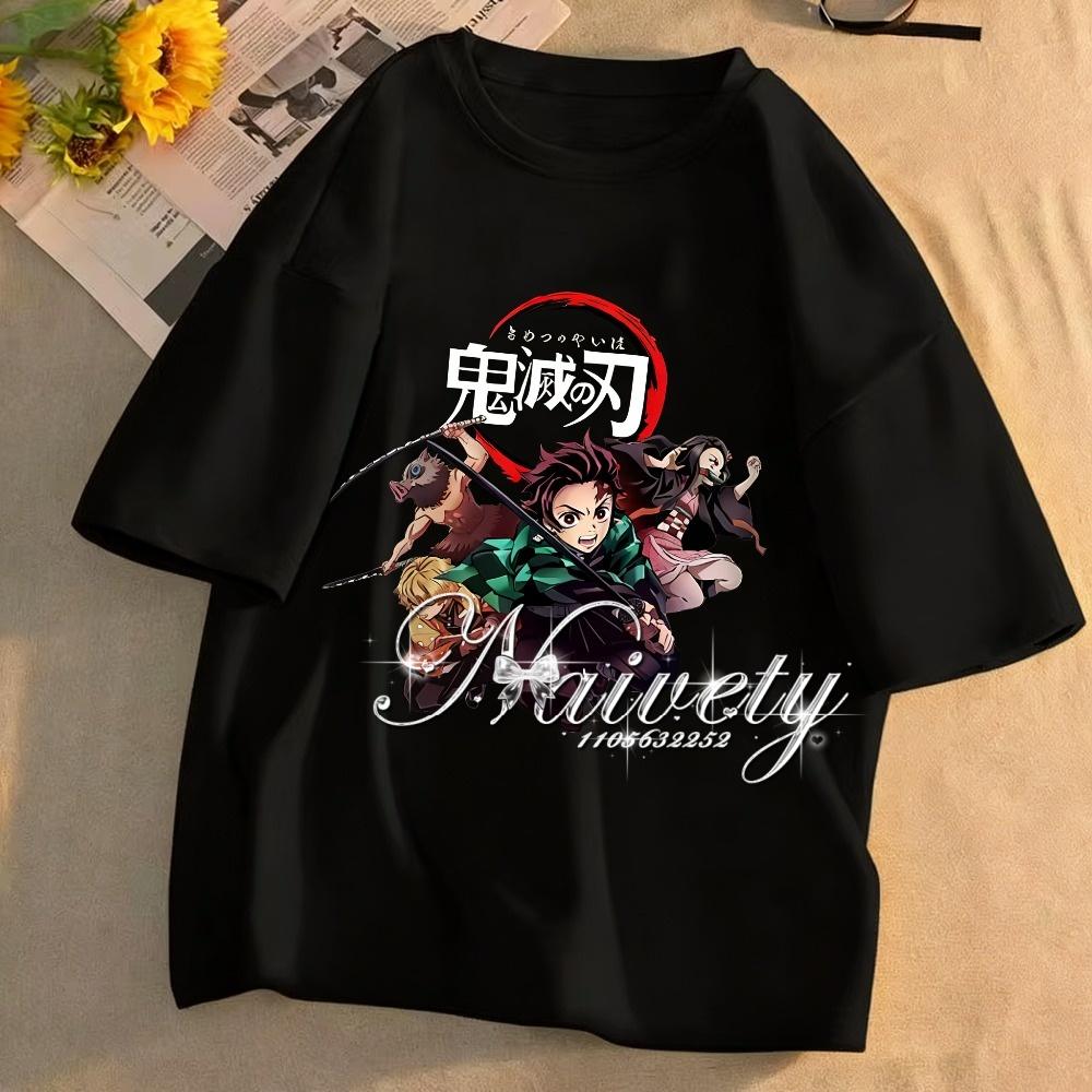 2026 Demon Slayer Main Team Printed Cotton Tshirt Summer Breathable Loose Cool Tops For Adults Kids Couple Family Y2k