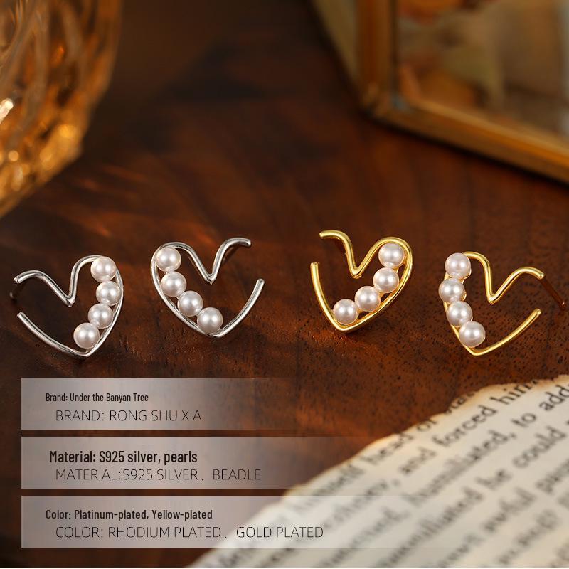 Banyan Tree S925 Silver Pearl Love Earrings - Simple Japanese & Korean Style for Women