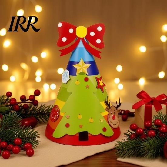 Snowman Party Hat Christmas for Kids Adults, Tree Reindeer Santa Detachable Sticker Paper Cone Birthday Supplies