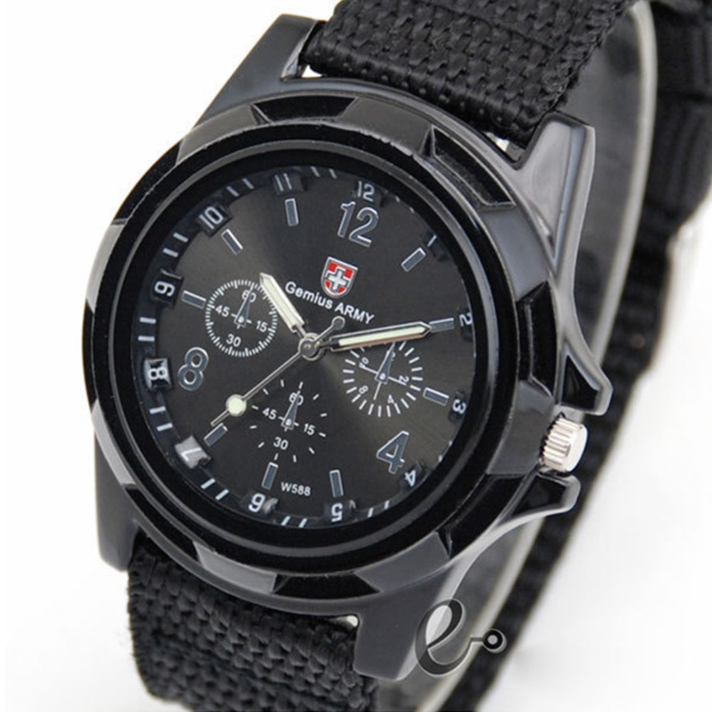 Men Quartz Watch Nylon Watches Canvas Strap Casual Sports Wristwatch чёрный