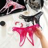 Floral Embroidery Lace Thong Low Waist Sheer Mesh Panties Open Crotch Briefs  Valentine's Day