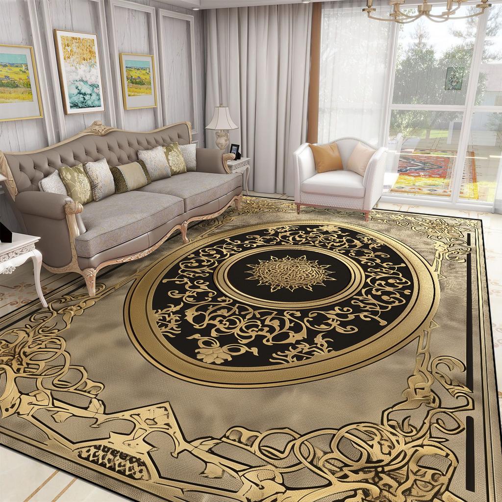 Luxury Large Living Room Carpet European Style Home Room Decoration Gold Coffee Table Mat Soft Washable Rug for Bedroom Alfombra