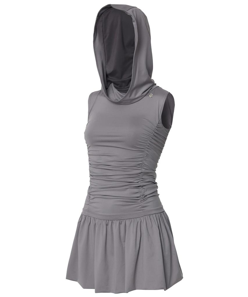 Peulleeoeob Hooded High Neck Dress (Fl-155_Gray)