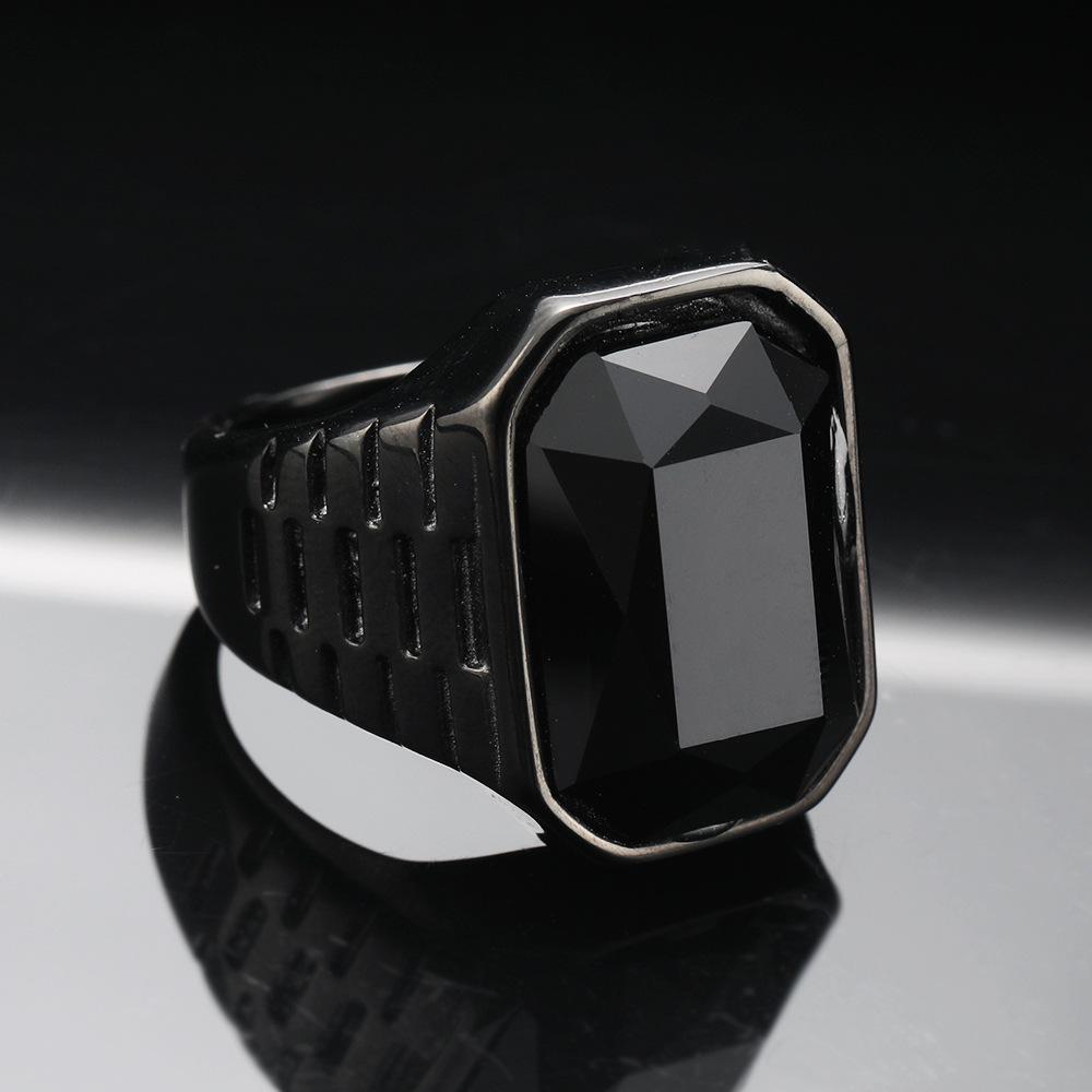 

Men s Square Titanium Ring Minimalist Geometric Gemstone Jewelry Trendy Punk Stainless Steel Band for Men Fashion Accessories No. 9