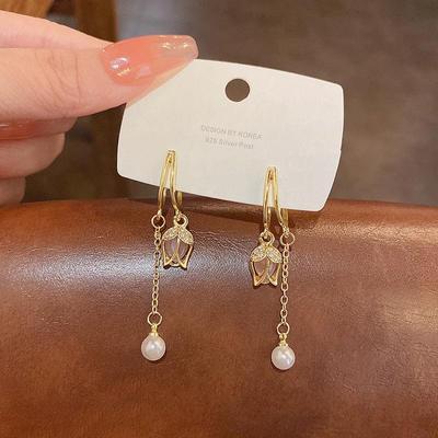 High-End Pink Tulip Tassel Earrings with S925 Silver Needle