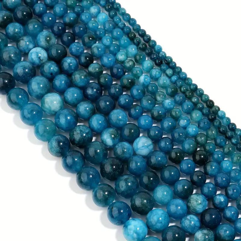 1 Strand Natural Dark Blue Apatite Stone Beads 4/6/8mm Round Gem Bead for DIY Bracelet Charms Jewelry Making Beaded Wholesale