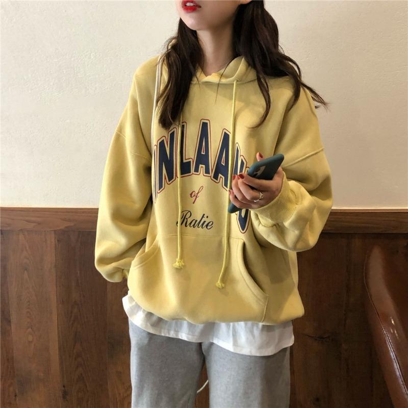 New Korean Style Velvet Hooded Sweatshirt for Women Loose Student Tops for Women