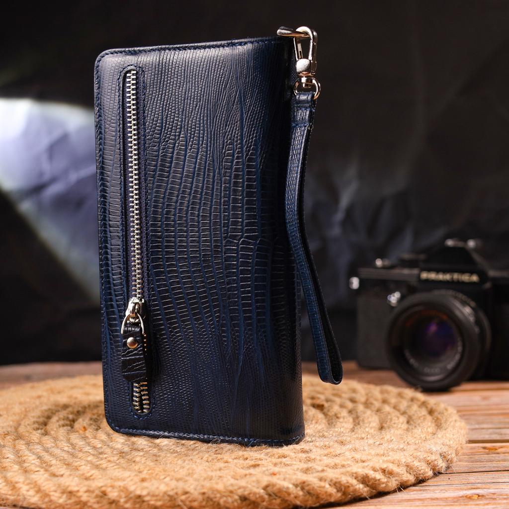 Hochwertige Damen-Clutch aus echtem strukturiertem Leder CANPELLINI Wallet 21542 Blau