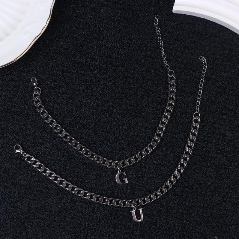 Mens Initials Links Bracelets Stainless Steel A-Z 26 Letters Alphabet Charm Chain Wristband Adjustable Casual Jewelry Gift