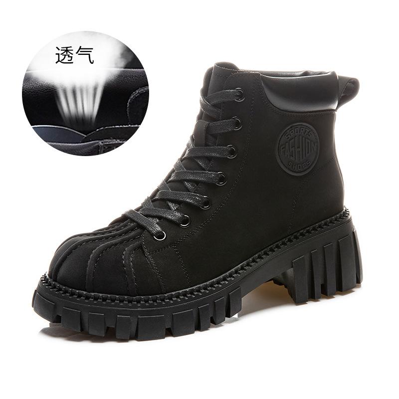 

Ботинки Martin из кожи Shell head женские, осень 2025, новые короткие ботинки на толстом каблуке, мягкие кожаные женские повседневные ботинки на платформе, женская тенденция 35 чёрный