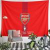 Red background with Arsenal crest and trophy emblem centered vertically. Patterned tapestry for bedroom and living room home decor