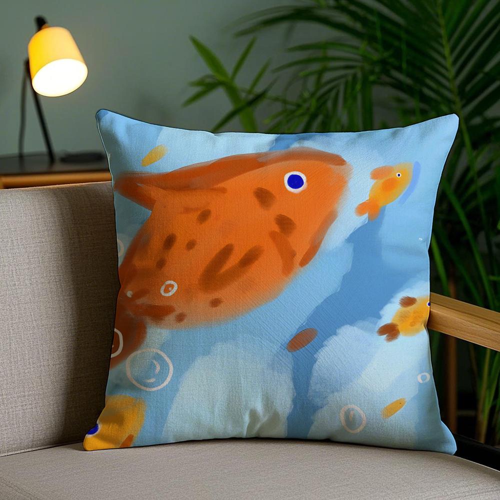 Goldfish Art Cushion Cover Soft Short Plush Double-Sided Printing Home Decor Machine Washable Pillow Case Gift