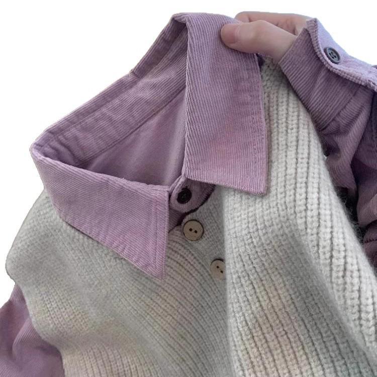 2025 Women's High-End Purple Corduroy Shirt & Knitted Vest Set