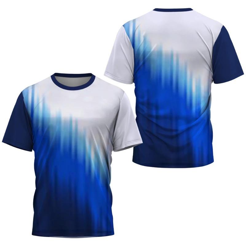 Fashionable gradient striped printed T-shirt, badminton and table tennis training clothing, summer casual top, sport