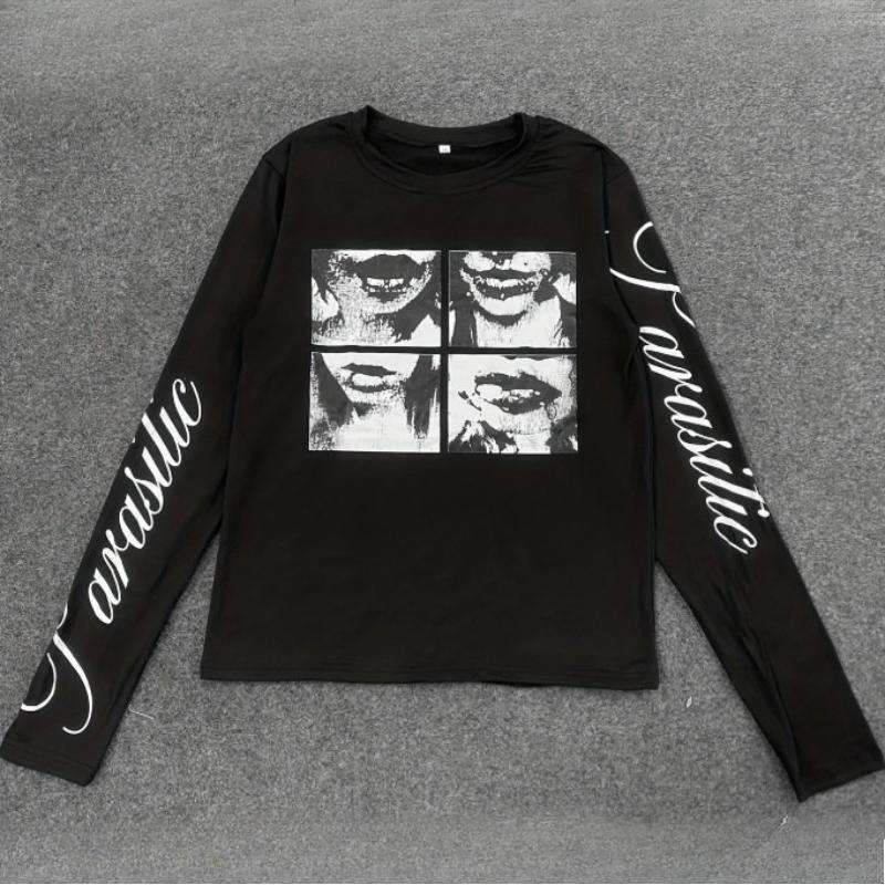 Европейская и американская Y2K ретро футболка унисекс с длинным рукавом в уличном панк-стиле с принтом букв XL чёрный