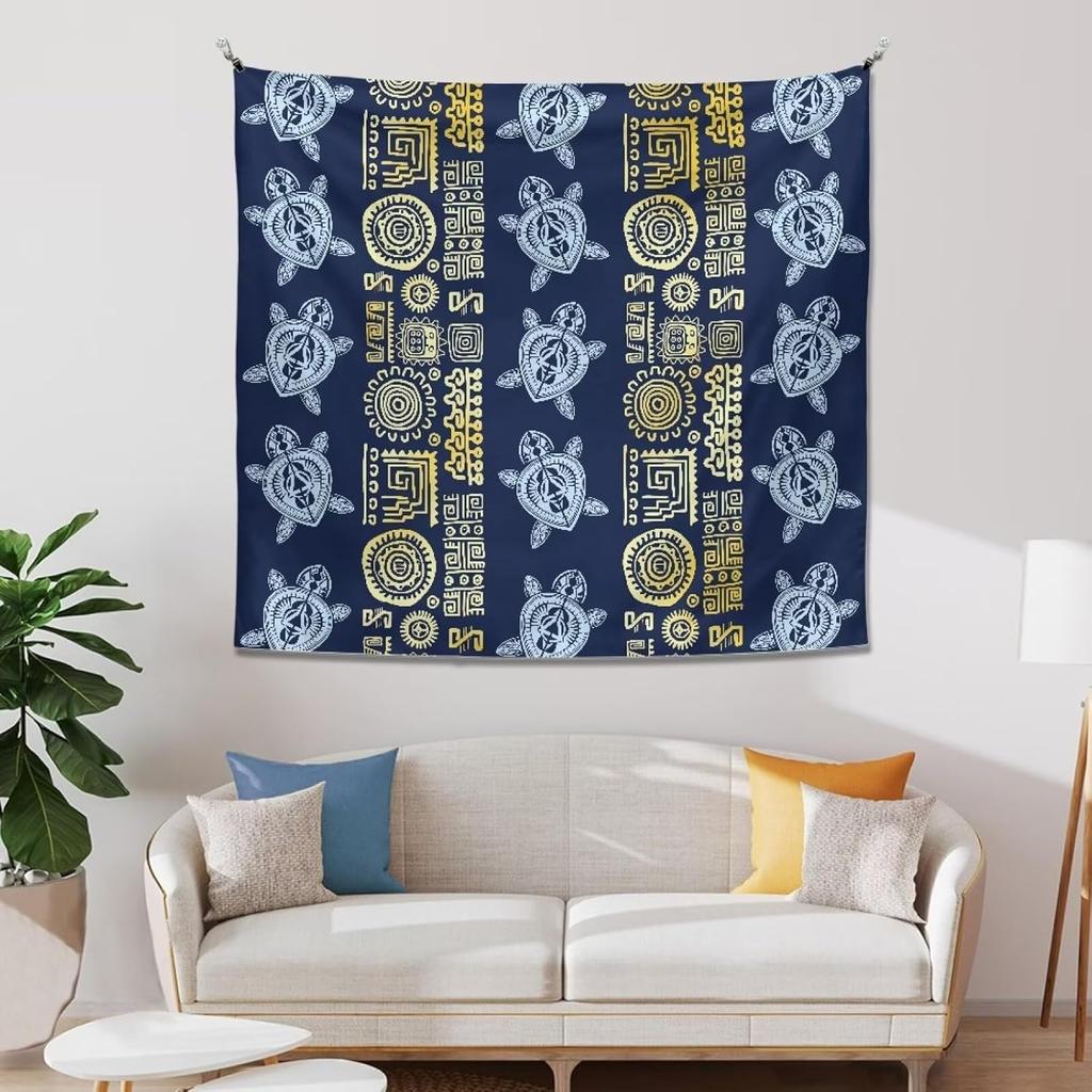 Polynesian Turtles Tapestry, Hawaiian Tribal Tattoo Hibiscus Print Wall Tapestry Tapestry Wall Hanging, Tapestry Aesthetics For
