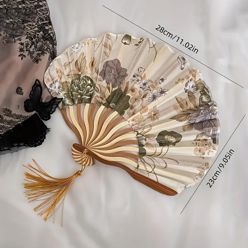 Elegant Vintage Watercolor Painting Fan with Tassel - Portable Chinese Style Dance Fan, Handheld Ornament Suit… More