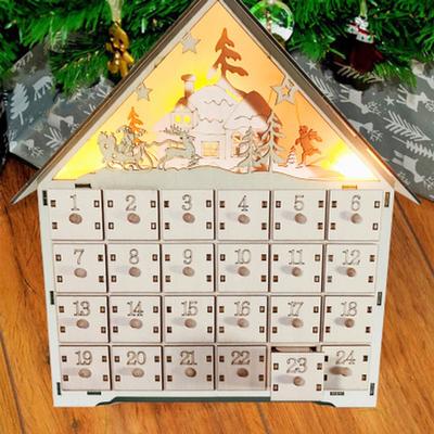 Vánoční dřevěný kalendář dekorace ozdoby DIY dřevěný kalendář skříňka zásuvky s LED světlem