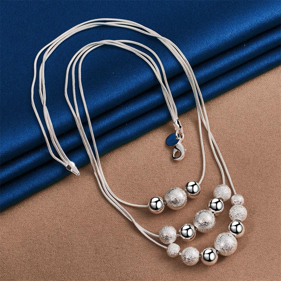 925 Sterling Silver Exquisite Frosted Glossy Beaded Necklace Women Fashion Party Favor Wedding Jewelry