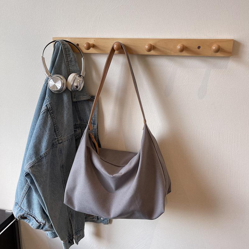 Korean Version of Daily Minimalist Style Tote Bag Women's 2025 Autumn Large-capacity Canvas Casual Solid Color One-shoulder Underarm Bag