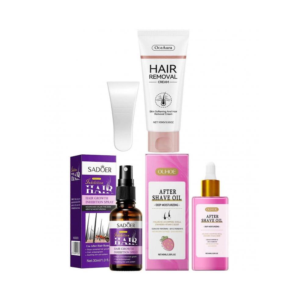 Haarentfernungscreme + Haarwuchshemmer-Spray + Erdbeer-Vanille After-Shave-Öl für Frauen für glatte Haut, schmerzfreie und sanfte Haarentfernung Beruhigend &