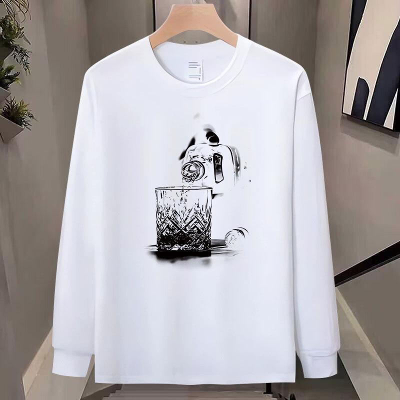 Trendy Brand Pure Cotton T-Shirt Men'S Bottoming Shirt Long-Sleeved Fashion Trend Top Autumn And Winter Men'S And Women'S Crew Neck Sweater