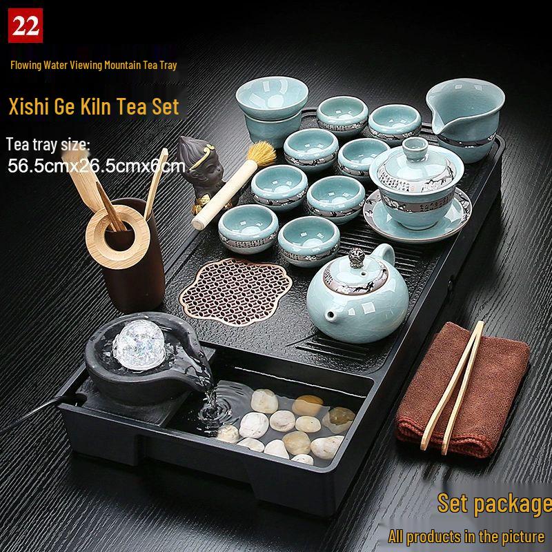 Chinese Zisha Kung Fu Tea Set with Automatic Ceramic Tea Tray