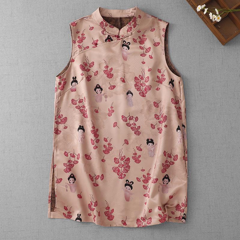 

2025 Chinese Zen Style Sleeveless Retro Top: Stand Collar Button Vest for Women 3XL