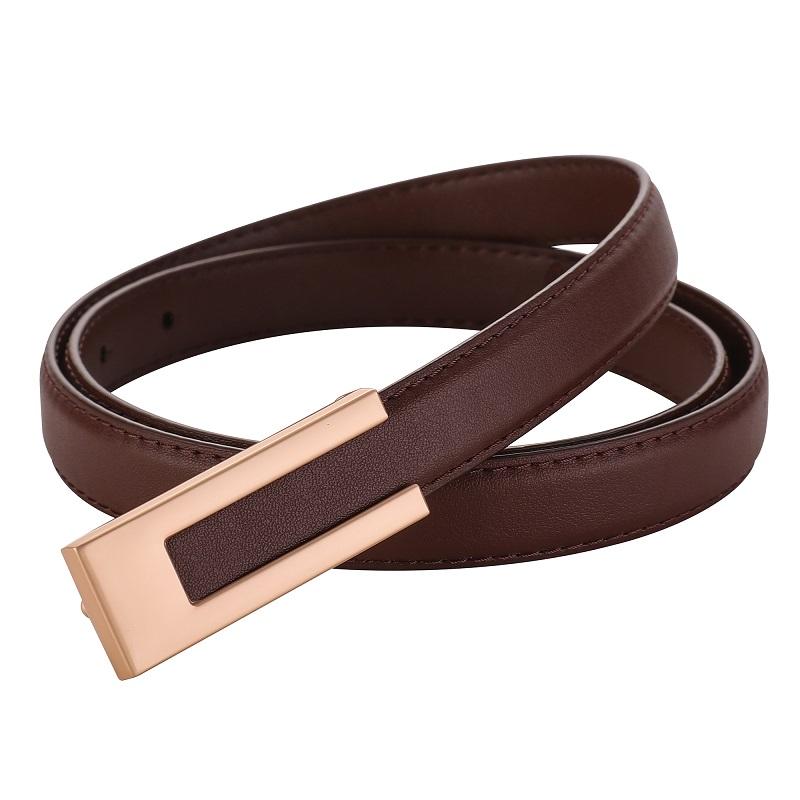 Fashion Leather Slim Waist Women's Matching Dress Suit and Jeans Black Belt Luxury Metal Buckle Soft Cowhide Belt