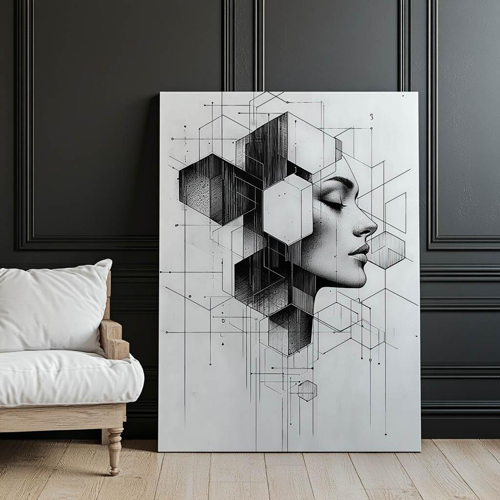 Czarno-Białe Marzenie Geometryczne Czarno-Białe Marzenie Geometryczne, 30X40 Cm, Rama Drewniana Biała, Papier Matowy 230 Gsm