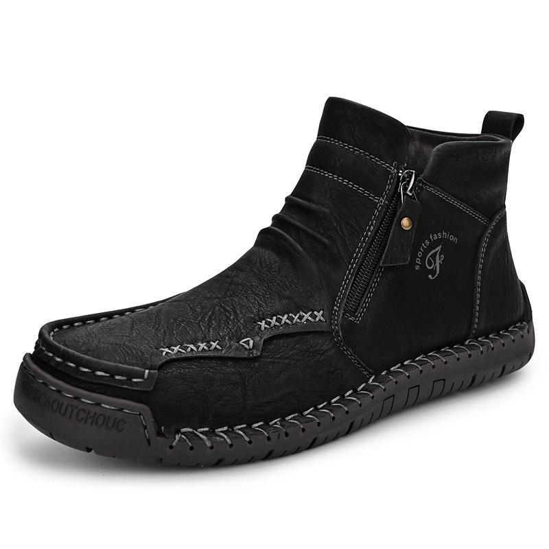 Men's High-Top Leather Snow Boots - Warm, Non-Slip, Side-Zip British Style Martin Boots for Autumn/Winter