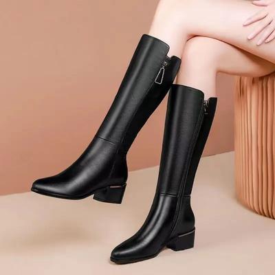 Neu Frauen Stiefel Zipper Dicken High Heels Einfache Mode Dicken High Heels Herbst Winter Frau Stiefel Kniehohe Botas