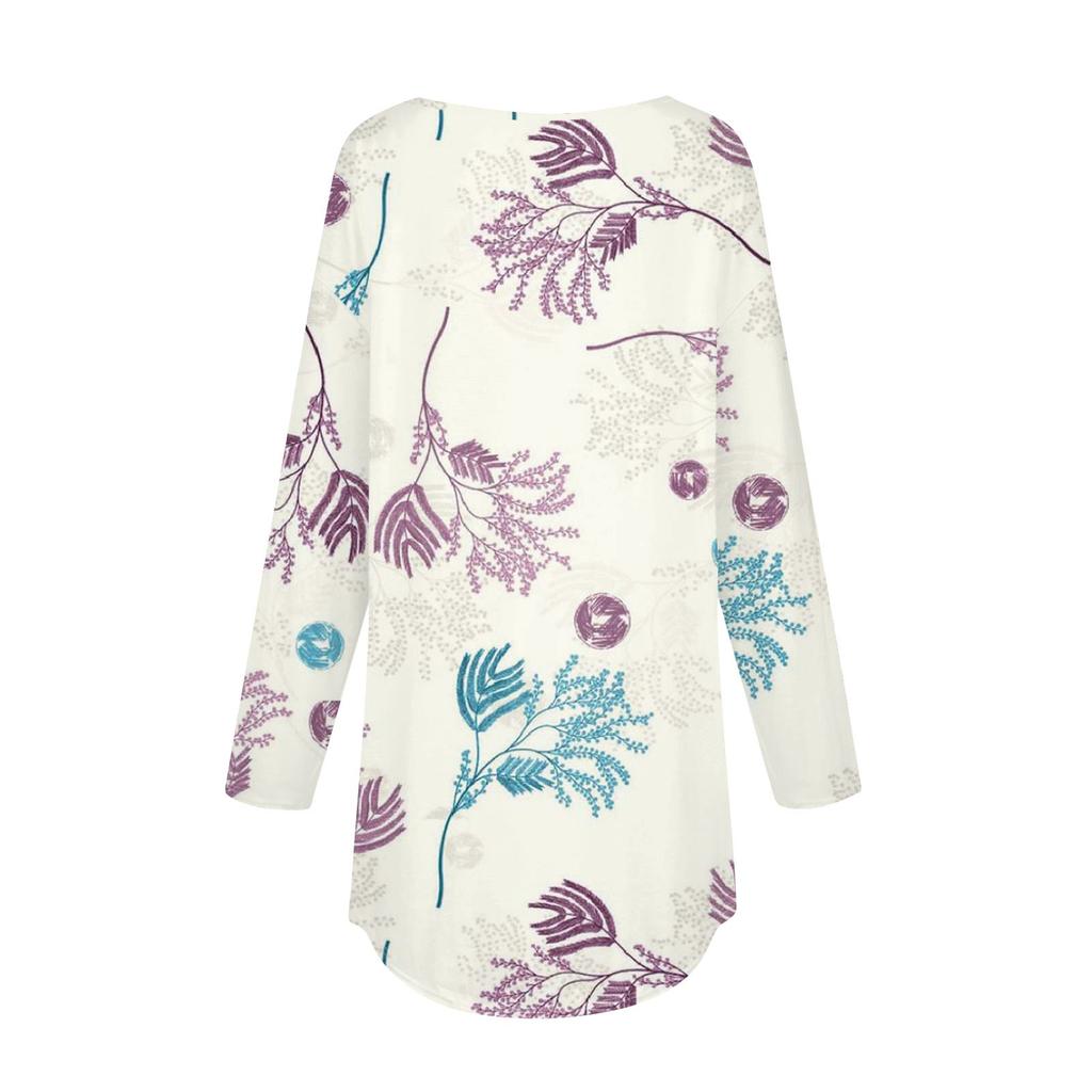 Women's Fashion Casual Round Neck Floral Long Sleeve T-shirt Pullover Long Sleeve Top